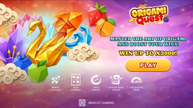 Origami Quest – Hauptbildschirm mit Rollen und Origami-Symbolen